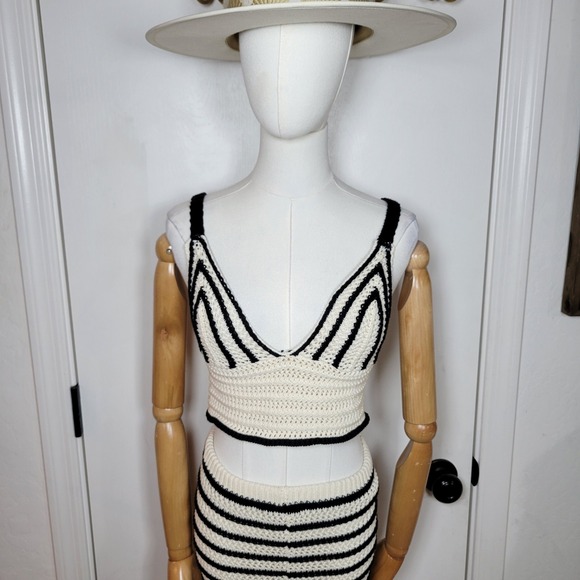 ZARA 100% Cotton Black & White Crochet Set Size Medium Matching Boho Outfit - Picture 4 of 11